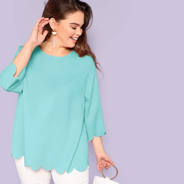 

Plus Buttoned Back Scallop Edge Top