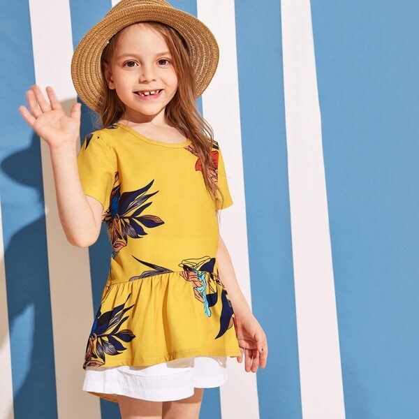 

Toddler Girls Floral Print Peplum Blouse