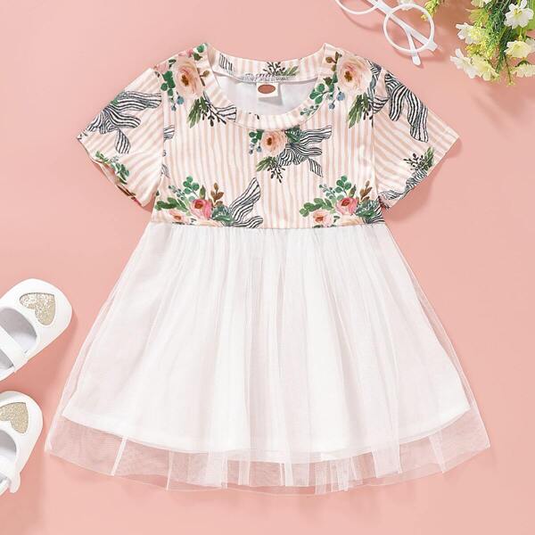

Baby Girl Stripe & Floral Print Tulle Dress