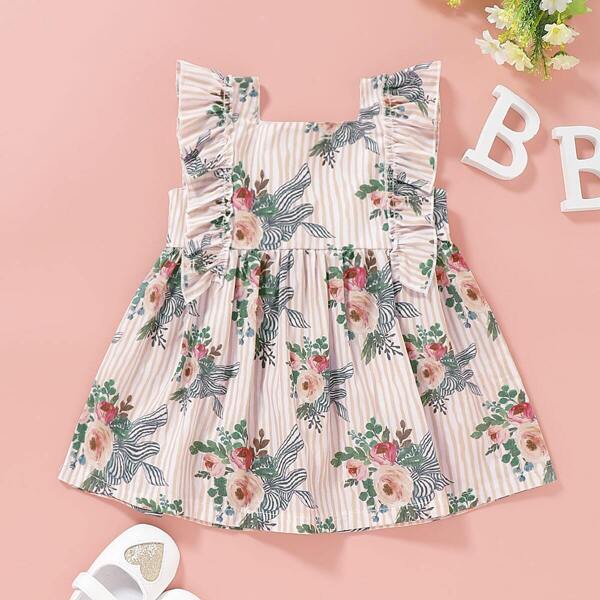 

Baby Girl Stripe & Floral Print Ruffle Trim Dress, Multicolor