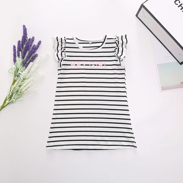 

Toddler Girls Stripe & Letter Print Ruffle Cuff Dress