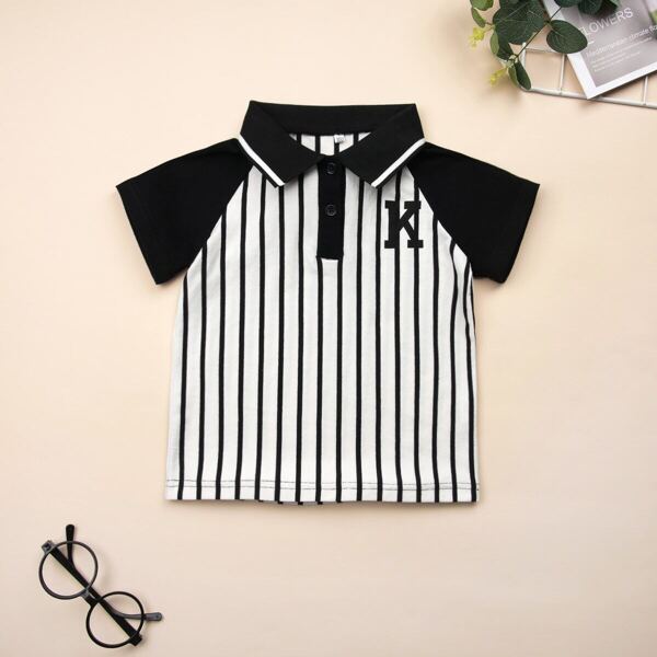 

Toddler Boys Stripe & Letter Print Polo Shirt