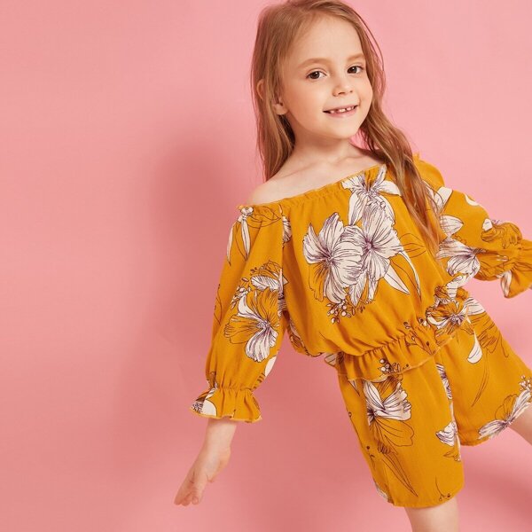 

Toddler Girls Floral Print Off Shoulder Top & Shorts, Multicolor