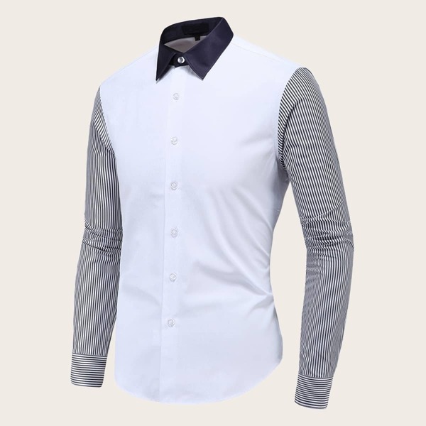 

Men Striped Panel Contrast Collar Shirt