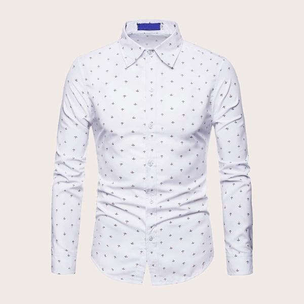 

Men Graphic Print Button Front Shirt, White