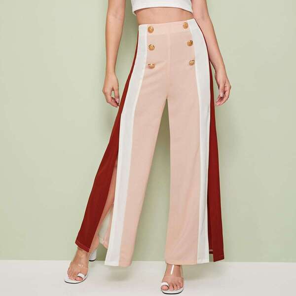 

Double Breasted Cut And Sew Split Pants