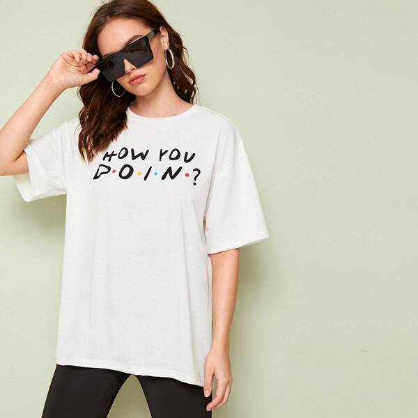 

Slogan Graphic Drop Shoulder Tee, White