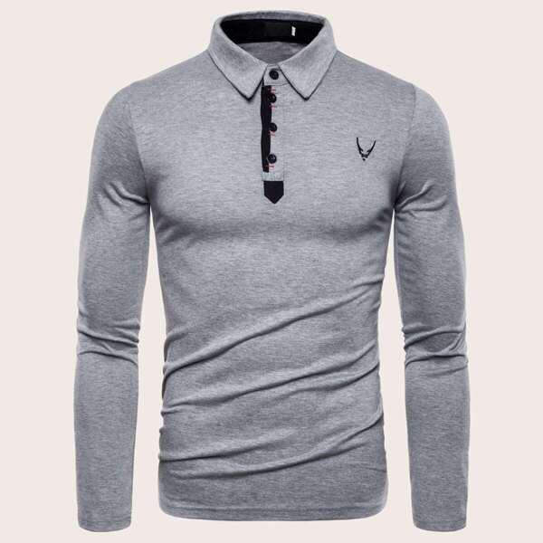

Men Embroidered Half Placket Polo Shirt