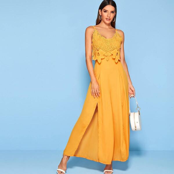 

Guipure Lace Panel Split Cami Jumpsuit