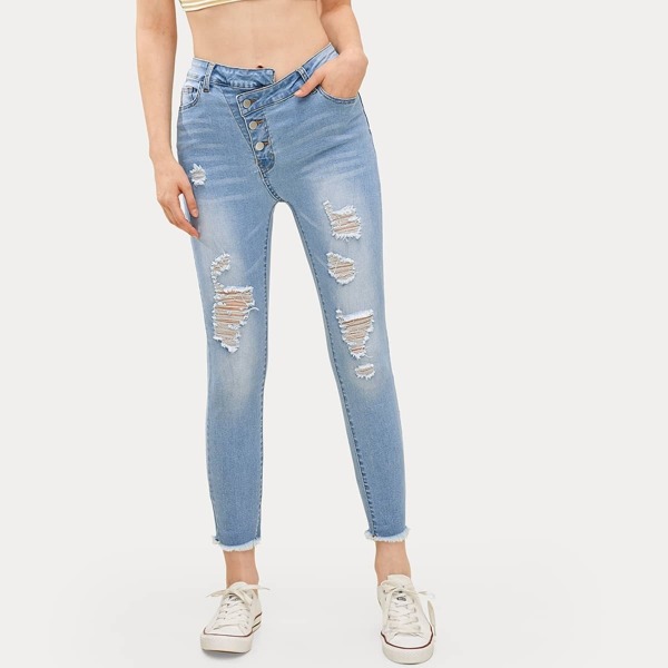 

Raw Hem Destroyed Jeans