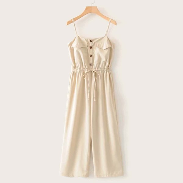 

Knot Drawstring Wide Leg Cami Jumpsuit, Beige