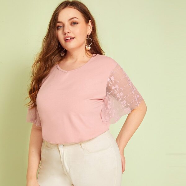 

Plus Contrast Lace Sleeve Tee