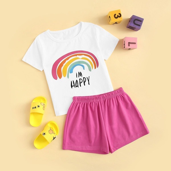 

Toddler Girls Rainbow & Letter Print Pajama Set