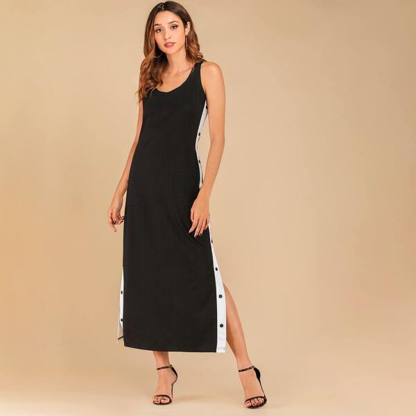 

Button Side Colorblock Tank Dress