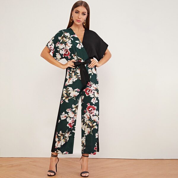 

Floral Print Contrast Knot Front Jumpsuit