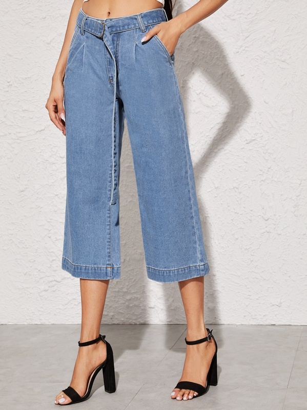 

Belted Capris Wide Leg Jeans, Blue, Andy