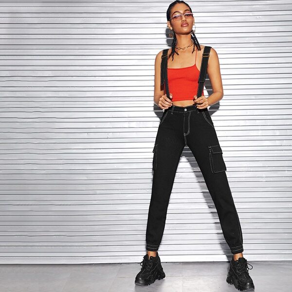 

Contrast Stitch Flap Pocket Pinafore Jeans