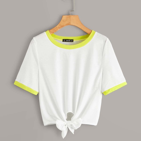 

Tie Hem Ringer Crop Tee