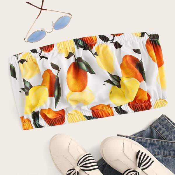 

Plus Fruit Print Tube Top, Multicolor