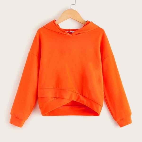 

Girls Neon Orange Crisscross Hem Hoodie Top, Orange bright