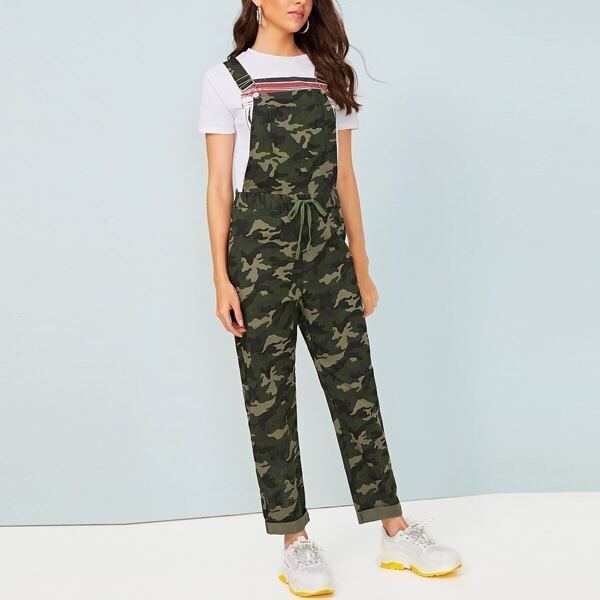 

Camo Print Drawstring Waist Overalls, Multicolor