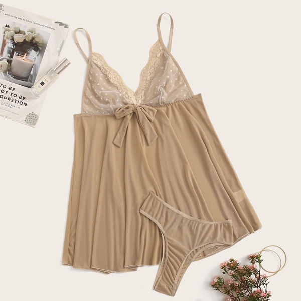 

Plus Contrast Lace Slips With Panty