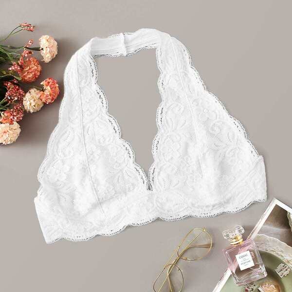 

Plus Floral Lace Halter Bralette