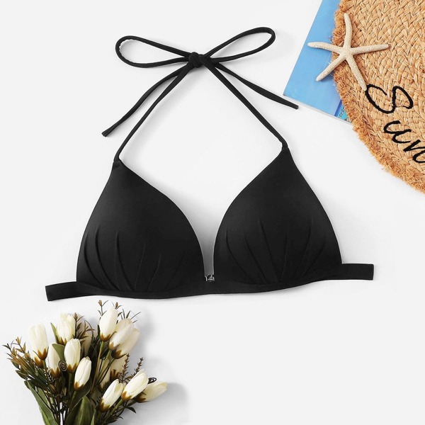 

Triangle Halter Swimming Top, Black