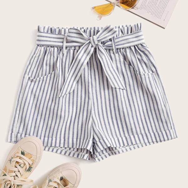

Frill Waist Belted Stripe Shorts