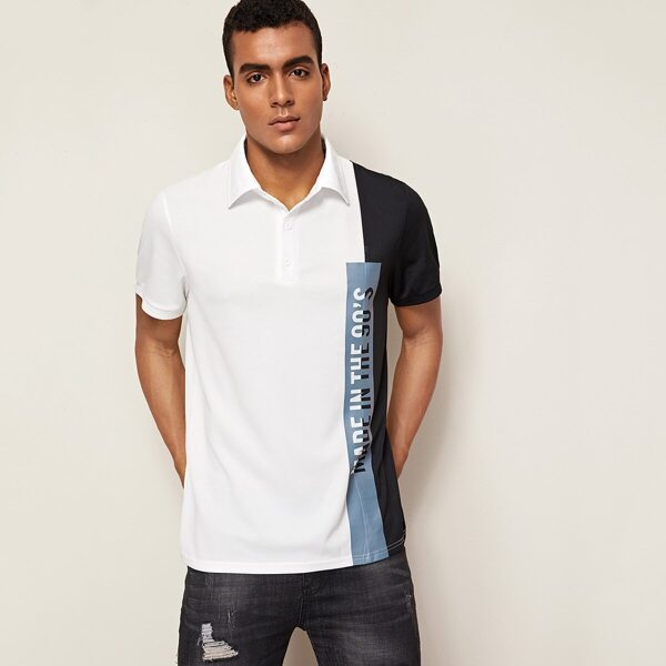 

Men Contrast Panel Letter Print Tee, Black and white