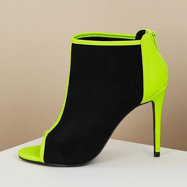 

Neon Two Toned Open Toe Stiletto Heel Ankle Boots, Multicolor neon