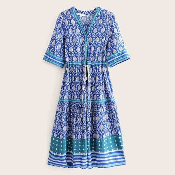 

Tribal Print V-neck Knot Front Dress