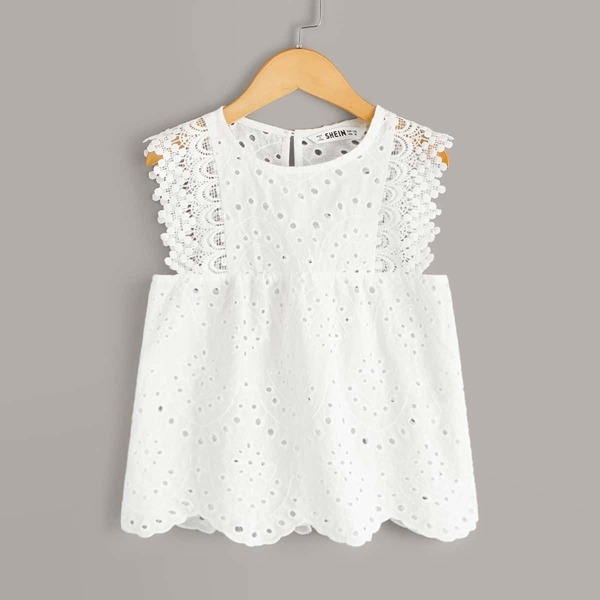 

Girls Guipure Lace Trim Schiffy Top