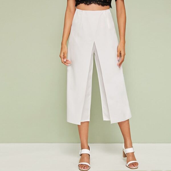 

Solid Split Capris Pants, White