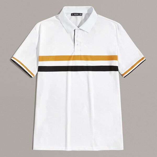 Men Colorblock Striped Cuff Polo Shirt