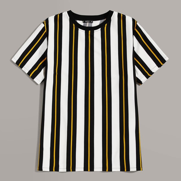 

Men Contrast Neck Striped Top, Multicolor