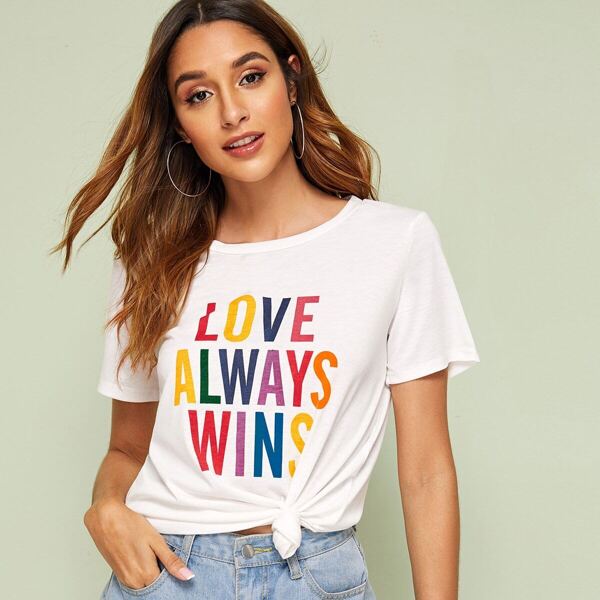 

Slogan Print Round Neck Tee