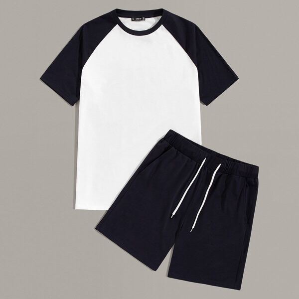 

Men Two Tone Raglan Sleeve Tee and Shorts Set, Multicolor