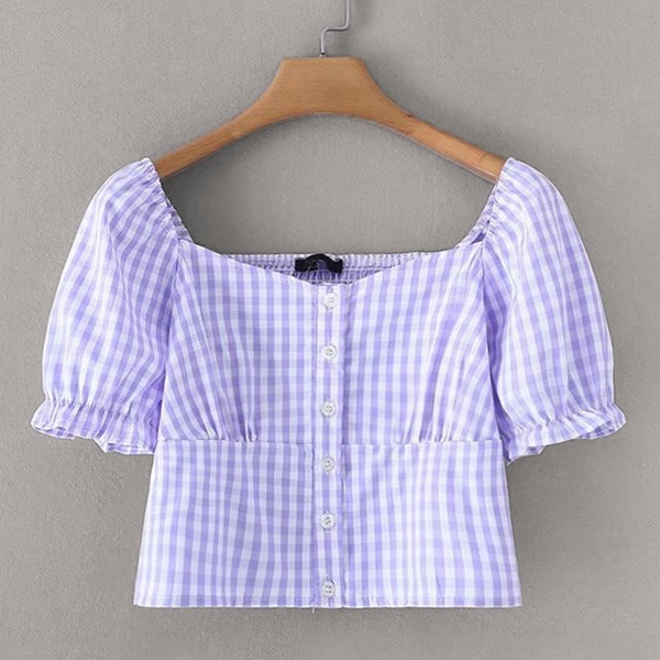 

Gingham Button Front Crop Top