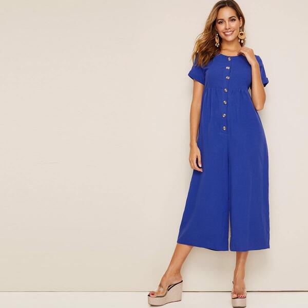 

Button Through Wide Leg Jumpsuit