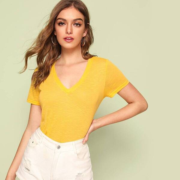 

Neon Yellow V-Neck Top, Yellow bright