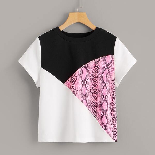 

Plus Cut-and-Sew Snakeskin Print Top, Multicolor