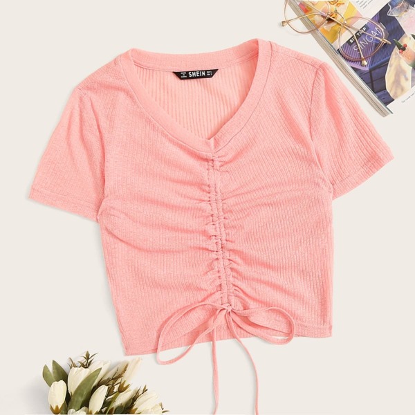 

Drawstring Ruched Front Crop Top