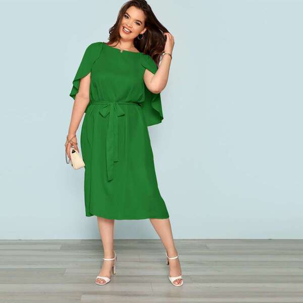 

Plus Cape Sleeve Belted Dress