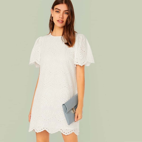 

Scallop Edge Eyelet Embroidered Tunic Dress