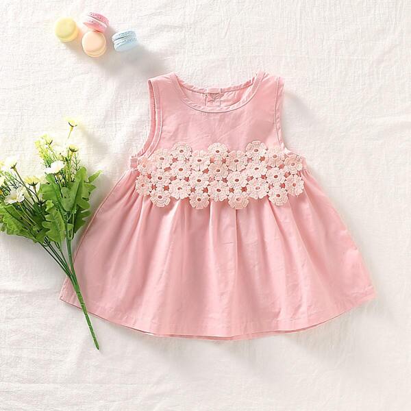 

Baby Girl Appliques Flare Hem A-line Dress, Pink