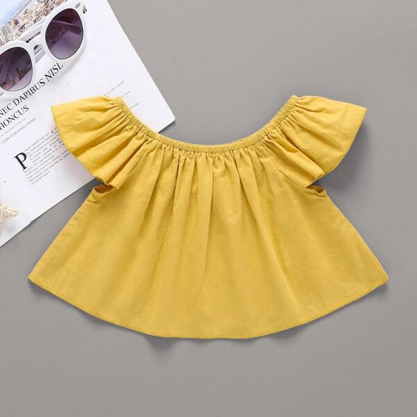 

Baby Girl Off-shoulder Curved Hem Solid Top