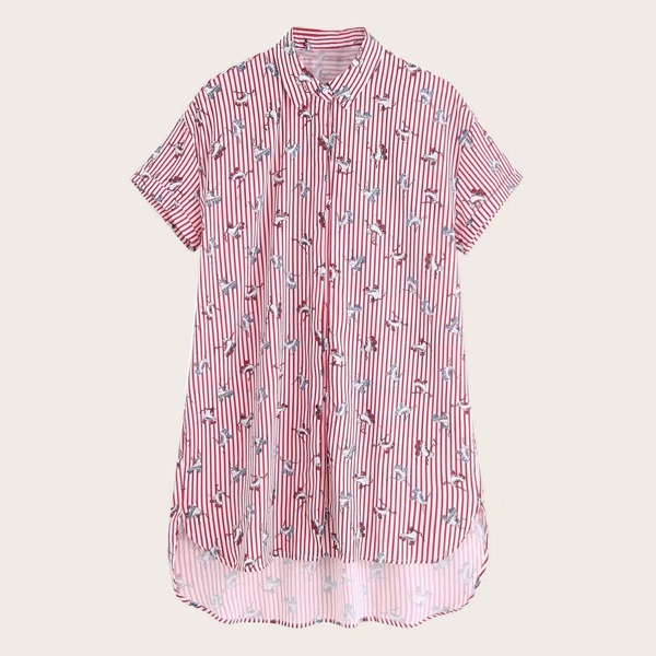 

Roller Skate & Stripe Print High Low Shirt Dress