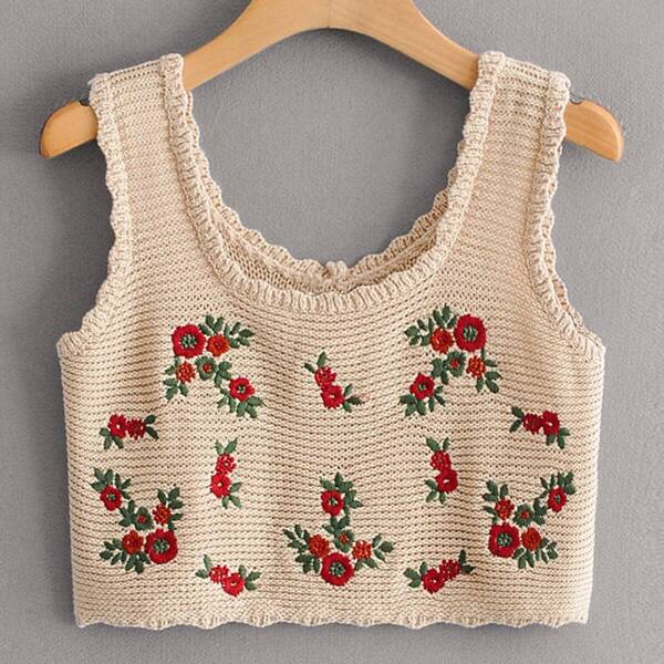 

Floral Embroidery Crop Tank Knit Top