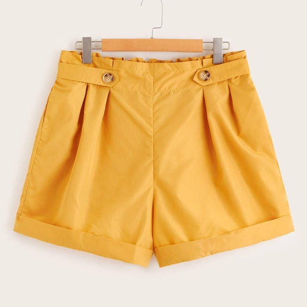 

Plus Rolled Hem Frill Waist Shorts, Yellow